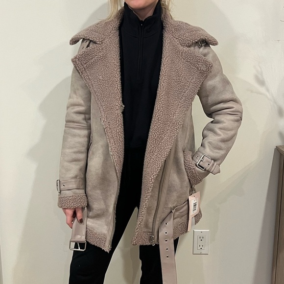 Avec Les Filles Moto Jacket with Sherpa. Color Dove, Size Small - Picture 4 of 6